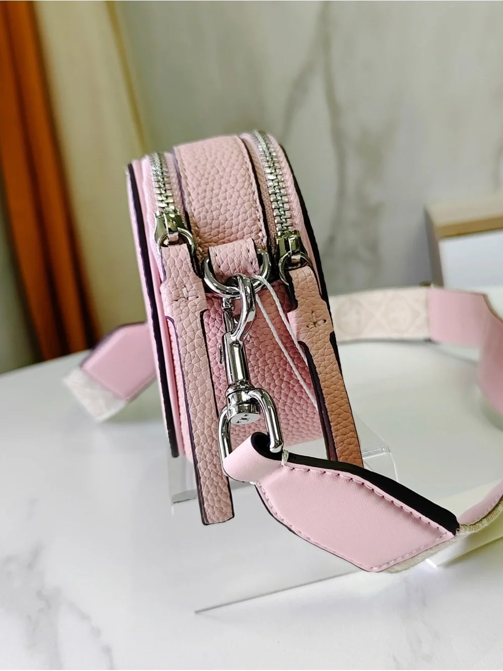 Tory Burch Blush Pink Pebbled Leather Camera Crossbody